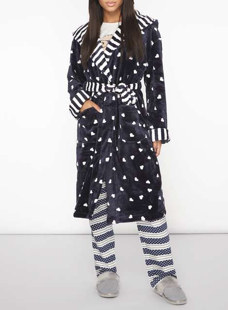 Navy Print Dressing Gown